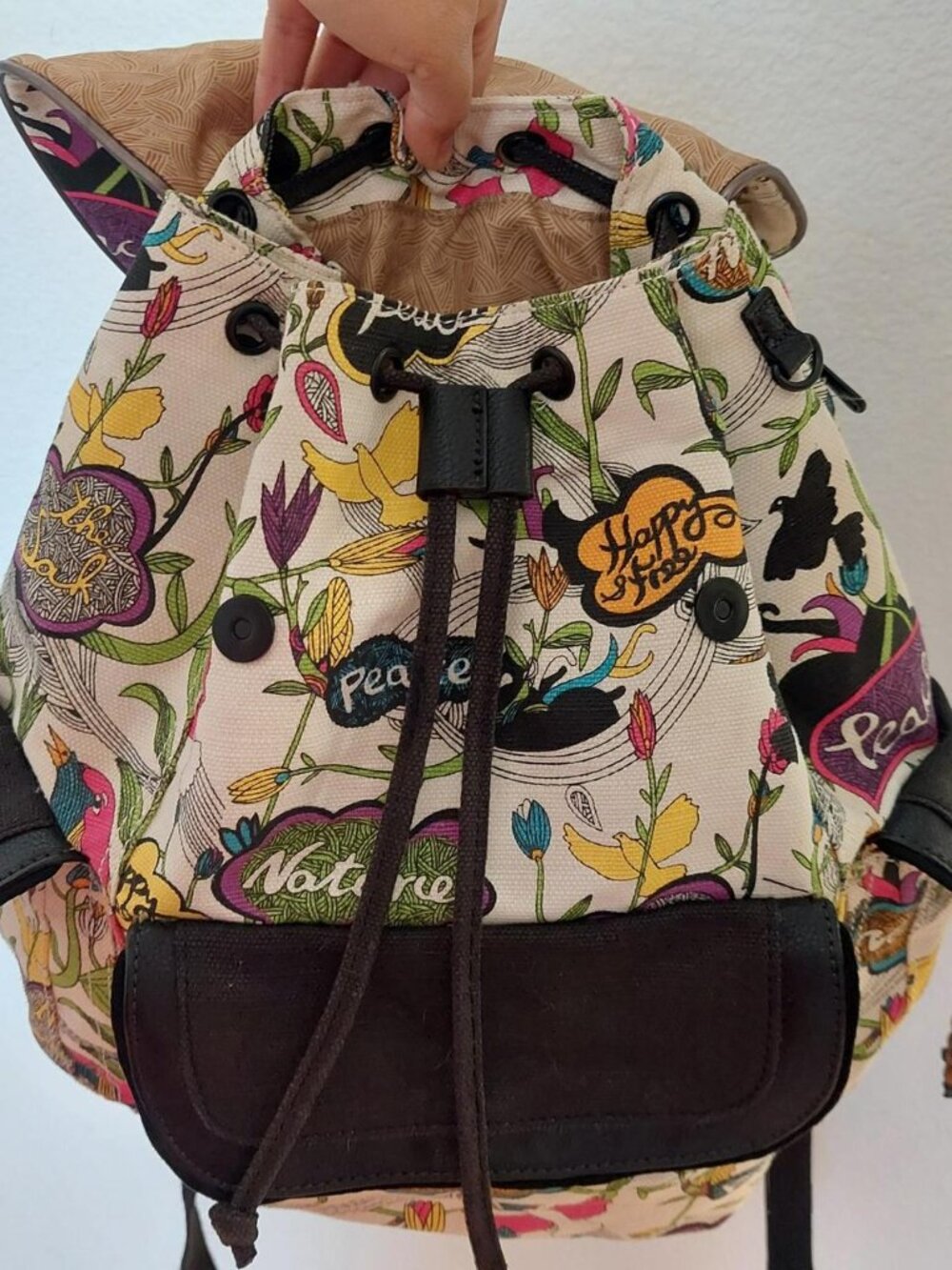 Sakroots multicoloured backpack with adjustable straps peace birds zipper #boho - Picture 6 of 7